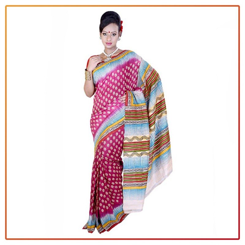 MAROON WITH PINK BORDER BANARASI SILK SAREE at Rs.599/Piece in surat offer  by Esomic Export